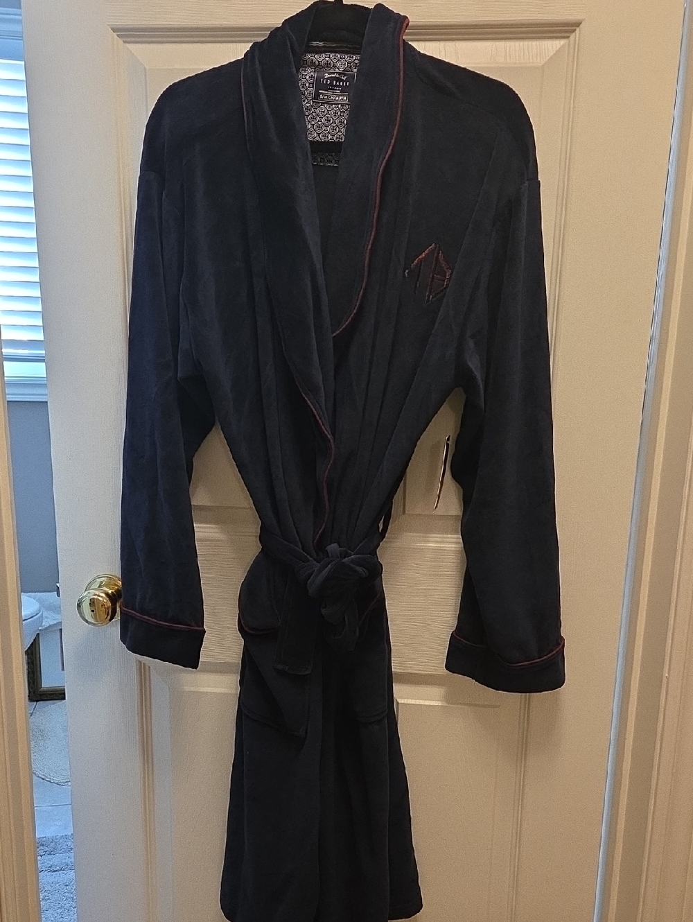 Ted Baker London Bathrobe In A Dark Navy Velour.  Men's S/M